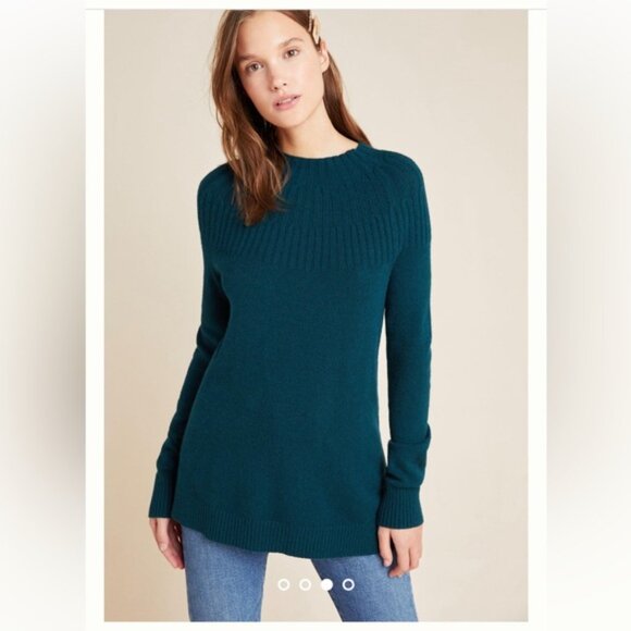 by Anthropologie Welford Tunic mock neck Pullover Sweater in Pine Green Small - Picture 10 of 11
